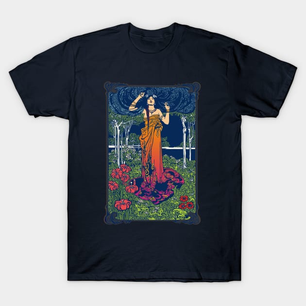 Art Nouveau Lady (orange/red) T-Shirt by Soth Studio